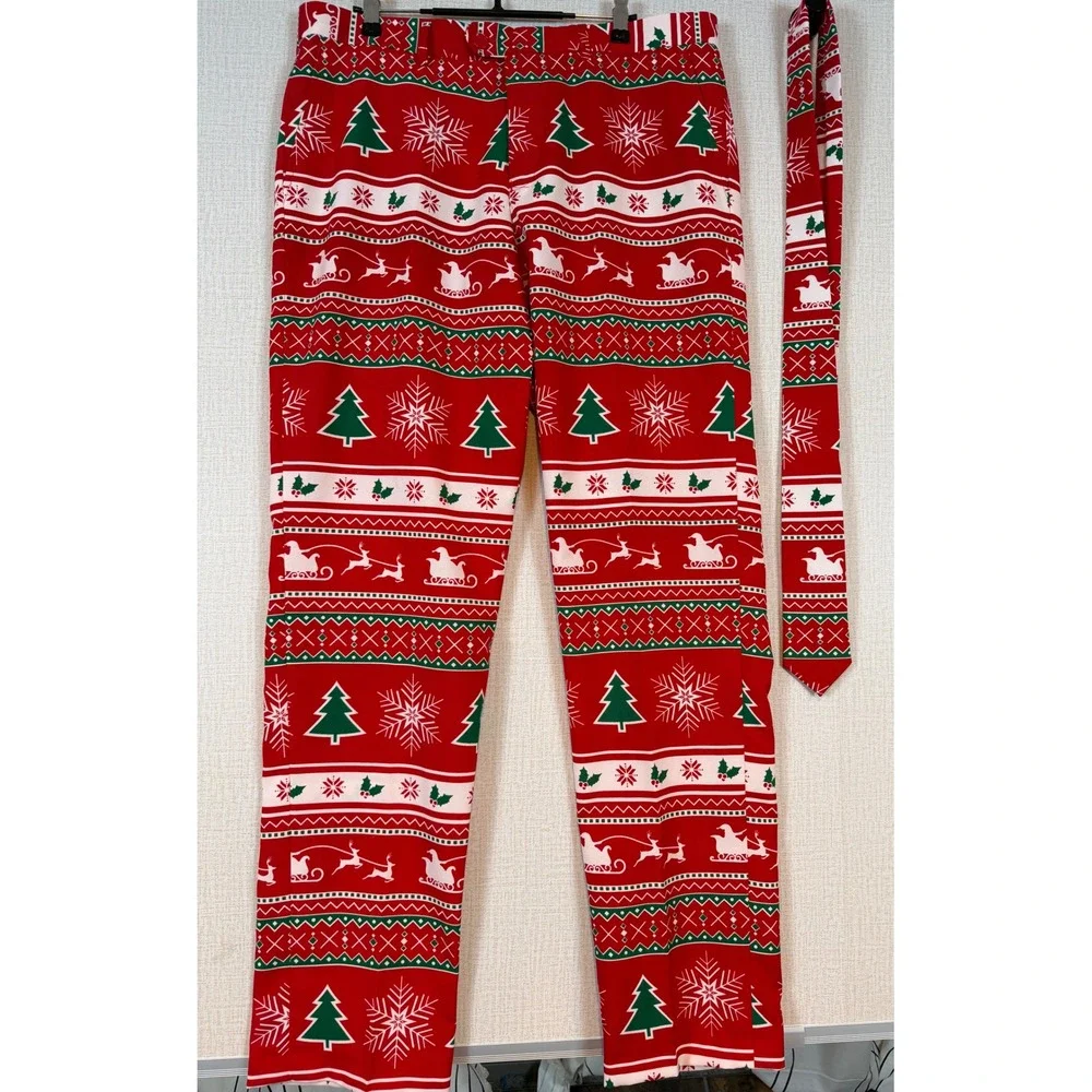 OppoSuits Mens Christmas Fair Isle Dress Pants & Tie Red Santa US 44 Ugly Xmas